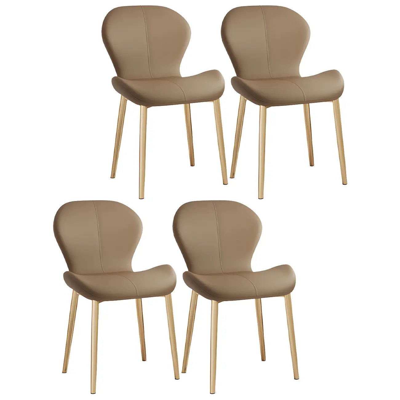 Art Deco Curved Back Leather Dining Chair Solid Back
