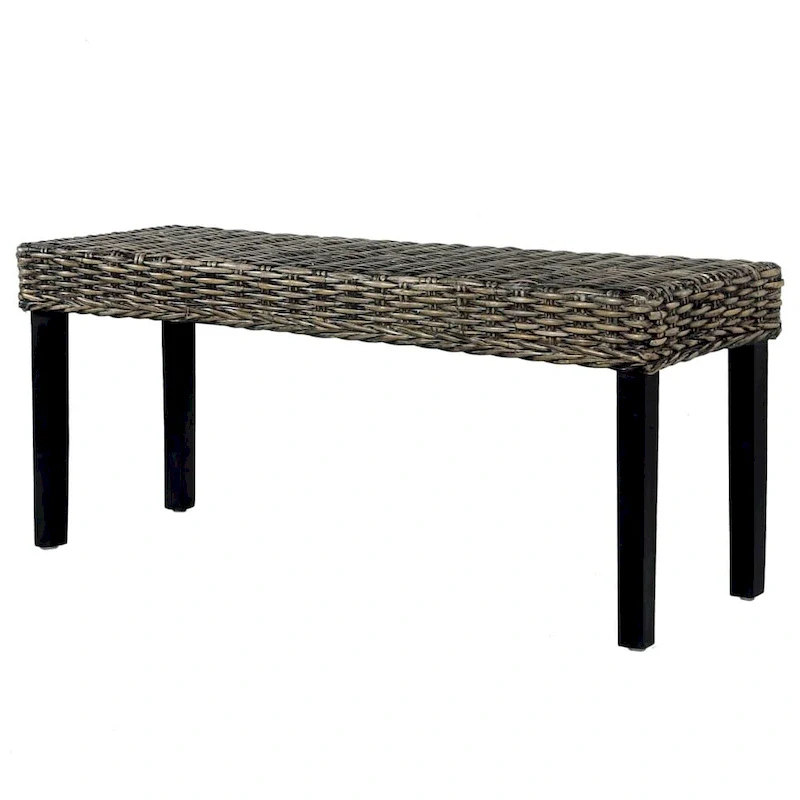 vidaXL Bench 43.3 Black Natural Kubu Rattan and Solid Mango Wood
