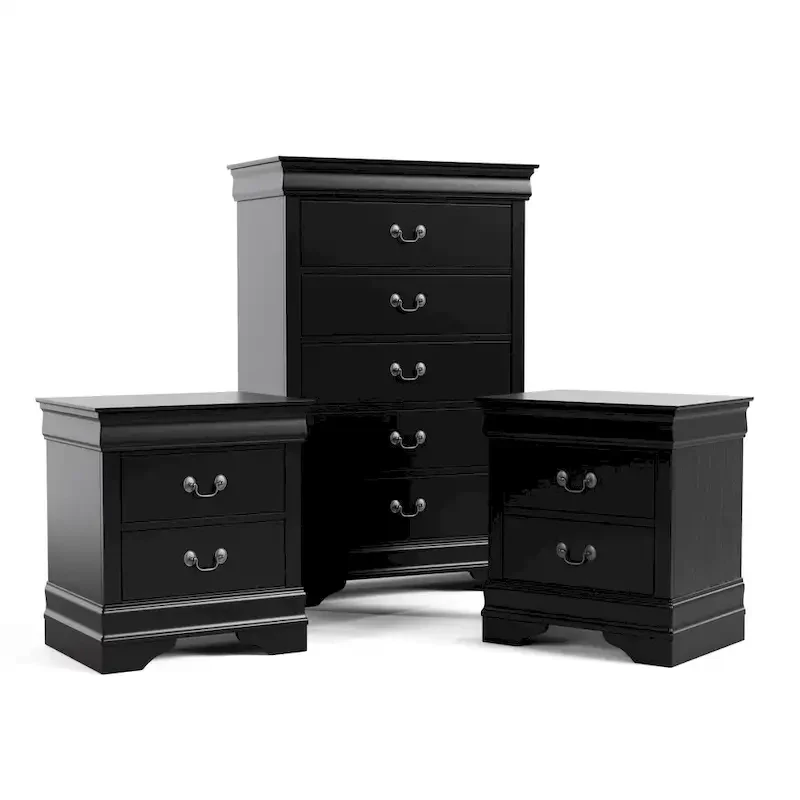 Furniture of America Devi Traditional 3-Piece Solid Wood Nightstand and Chest Set