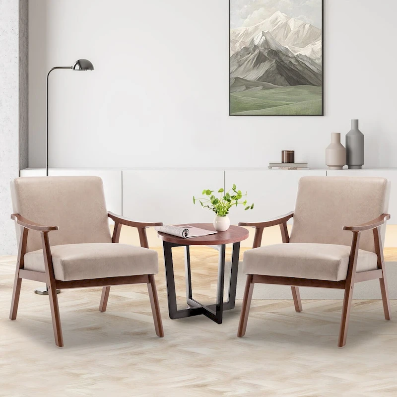 Mid-Century Modern Accent Chair with Solid Wood Frame, Set of 1