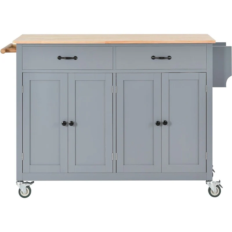 Kitchen Island Cart with Solid Wood Top, Locking Wheels, Spice & Towel Rack