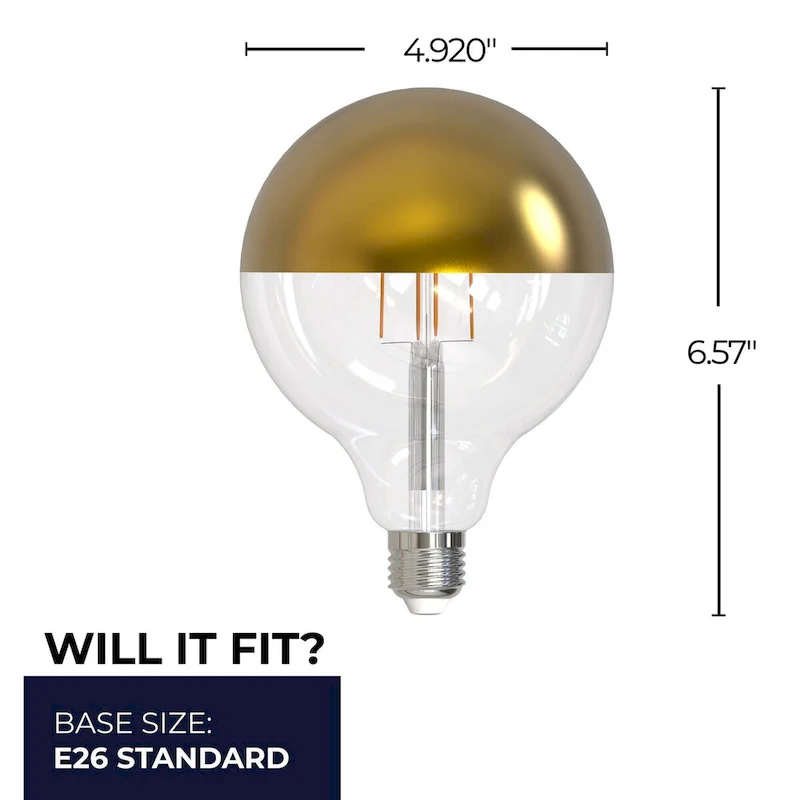 Bulbrite LED Filament Pack of (4) 6 Watt Dimmable G40 Light Bulbs with a Half Gold Finish and Medium (E26) Base