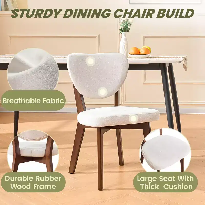 KERDOM Wooden Dining Chairs Set of 8, Modern Fabric Upholstered Dining Room Chair , Armless Wide Seat Cushion, Farmhouse Dinner Chair ,Beige