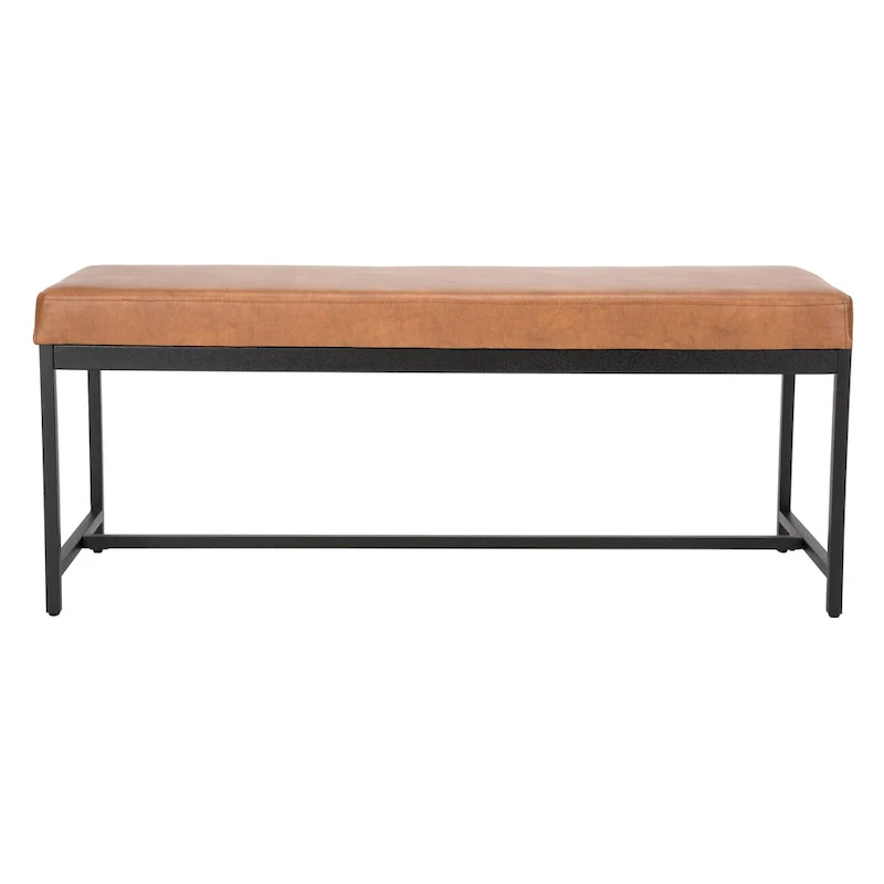 Grey / Brown Faux Leather Bench with Black Metal Legs