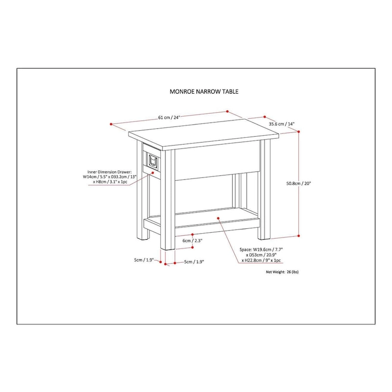 WYNDENHALL Garret SOLID ACACIA WOOD 14 inch Wide Rectangle Rustic Narrow Side Table - 14 W x 24 D x 20 H