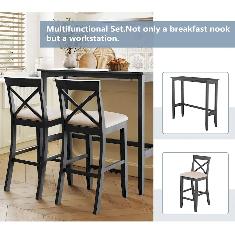 3-Piece Dining Table and Chair Set, Small Counter Height Table and Chair Set with Kitchen Breakfast Nook and 2 Chairs