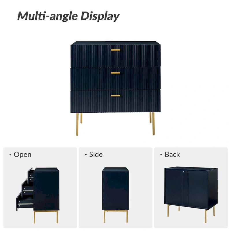 Gilb Modern 3-Drawer Dresser Nightstand with Metal Legs by HULALA HOME