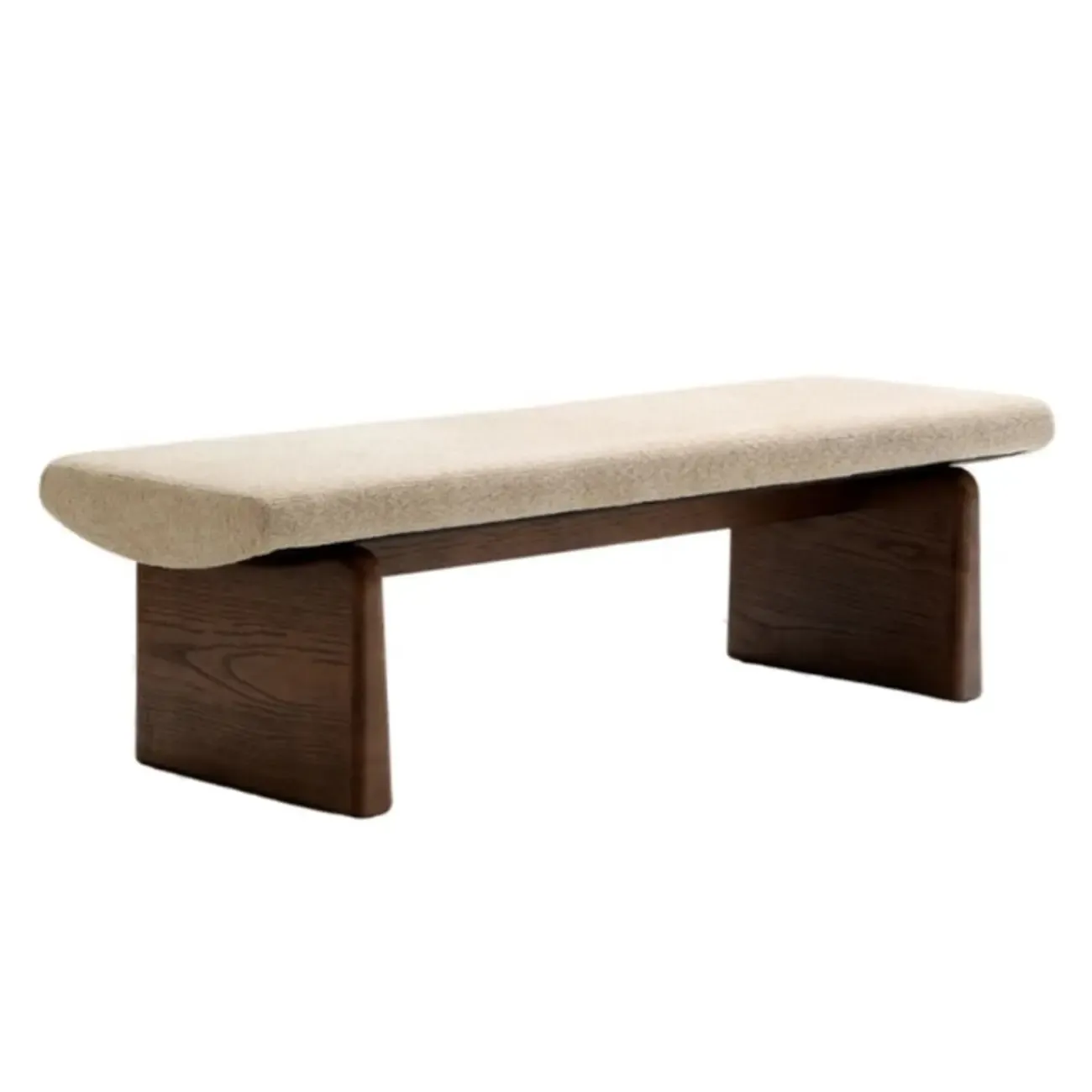 Modern Upholstered Beige Bedroom Bench Wooden Frame