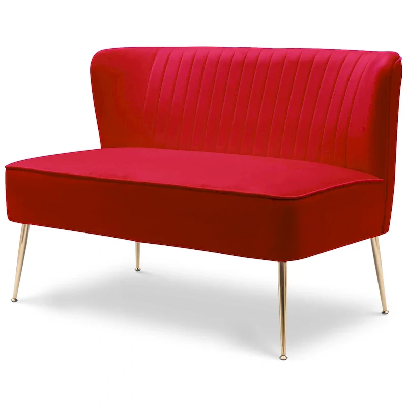 Upholstered Velvet Polyester 46 Wide Loveseat - Armless/ Scalloped Back