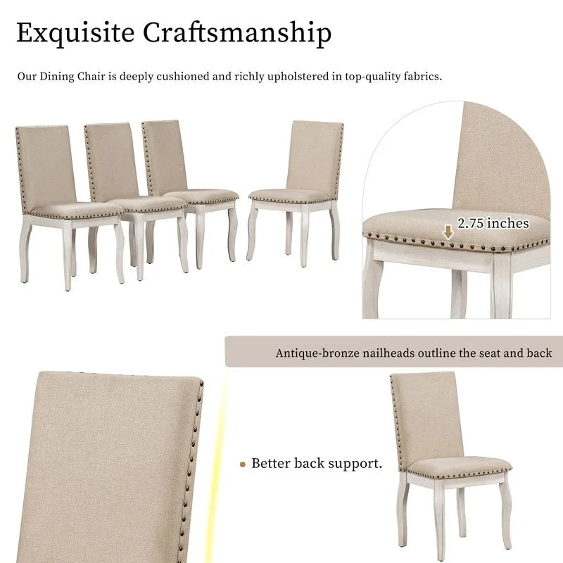 Farmhouse Dining Table Set Wood Round Extendable Dining Table and 4 Upholstered Dining Chairs