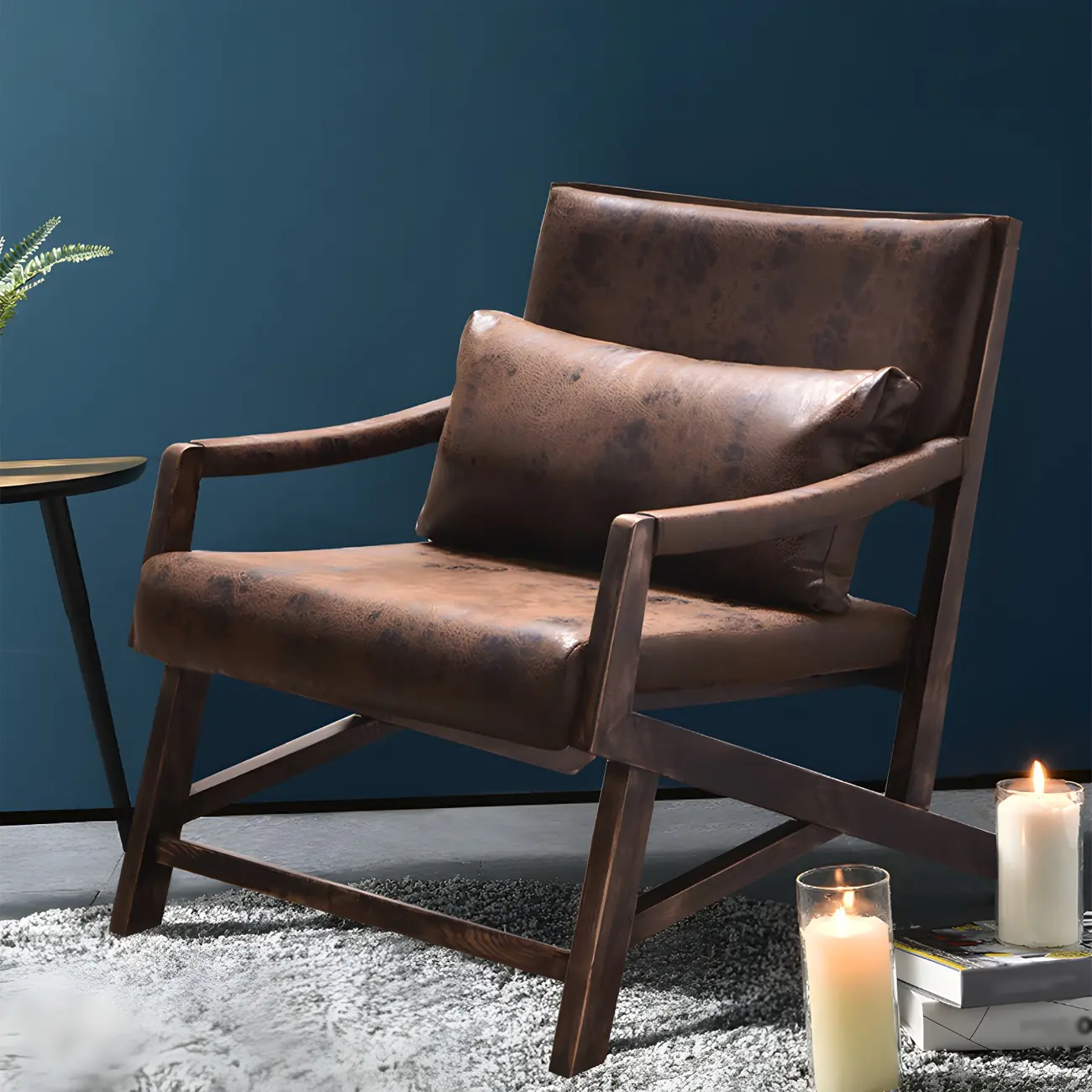 Modern Faux Leather Lounge Chair with Pillow Back