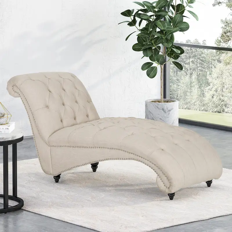 64.25 Button Tufted Chaise Lounge Chair with Birch Legs