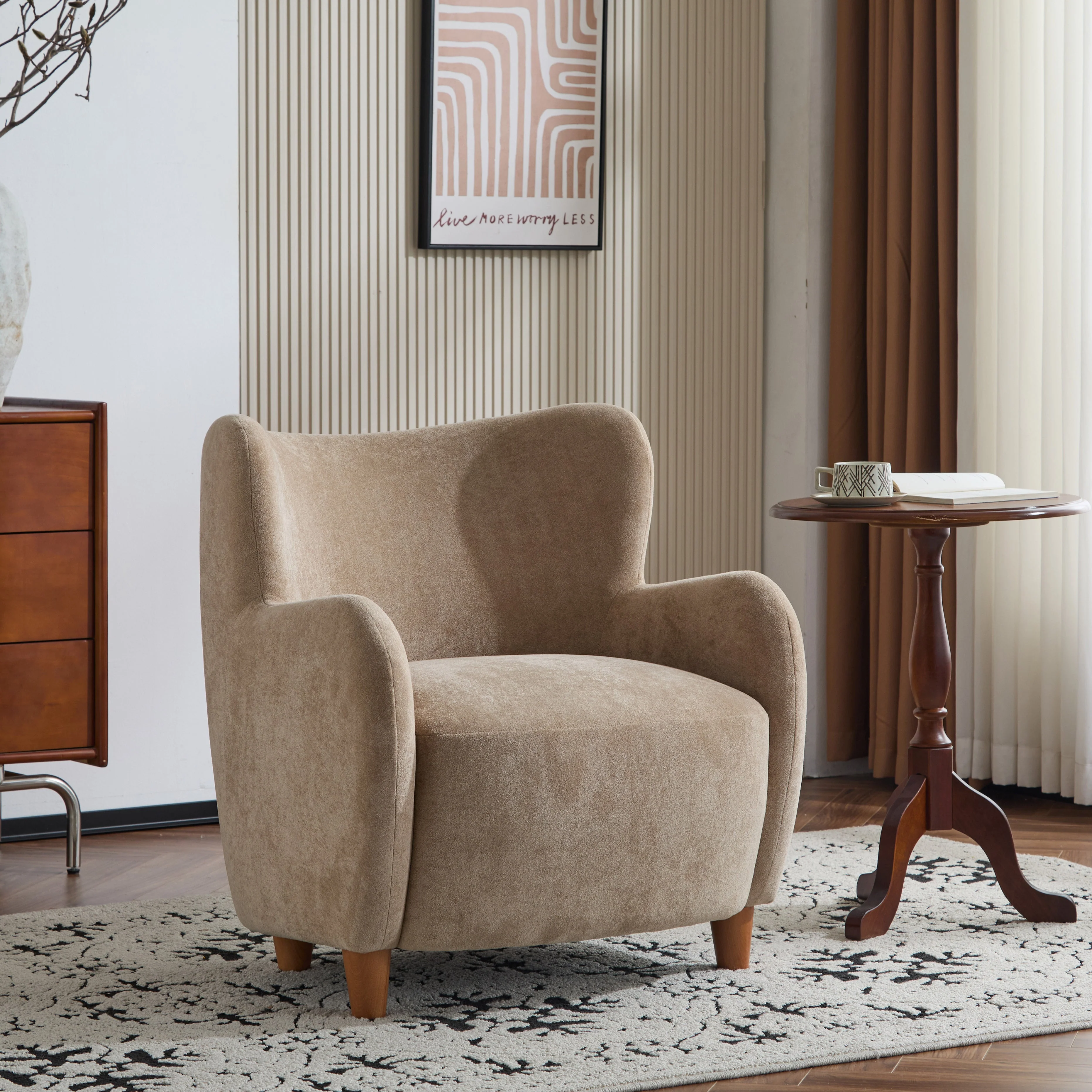 Luxury Modern Fabric Armchair with Round Arms & Tapered Legs
