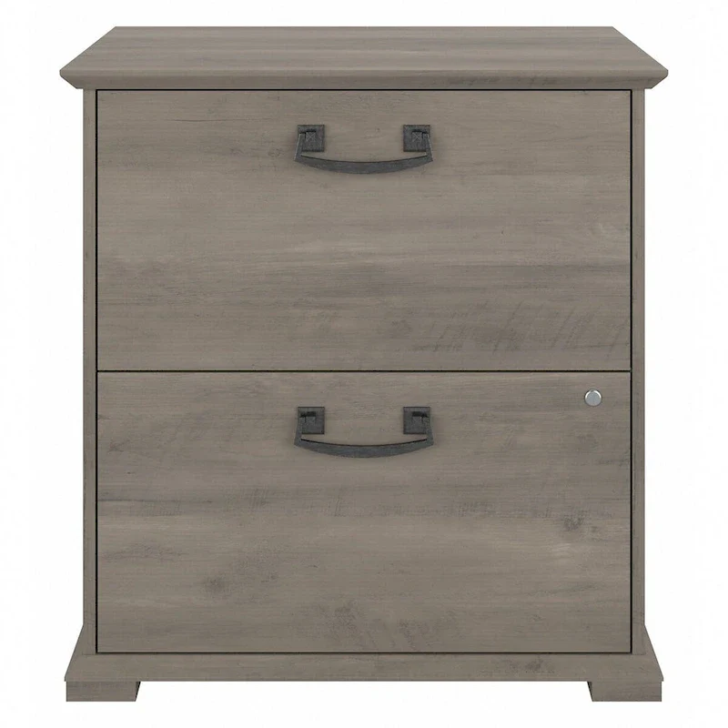 Farmhouse Lateral File Cabinet, 2-Drawer, Linen White Oak / Driftwood Gray, Single User
