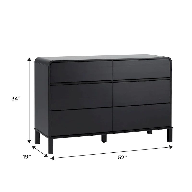6-Drawer Solid Wood Dresser with Curved Top