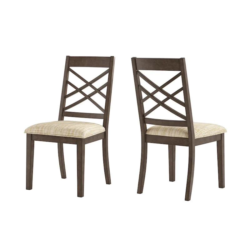 Espresso Finish Upholstered Dining Chairs with Lattice Back - Set of 2