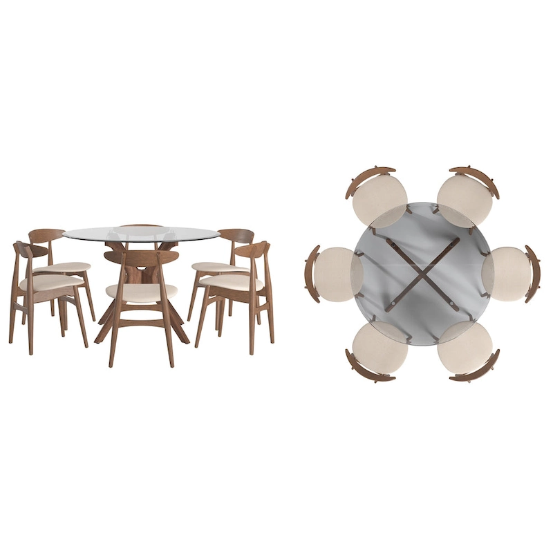 Sylvestria Mid-Century Walnut Finish Round Dining Set