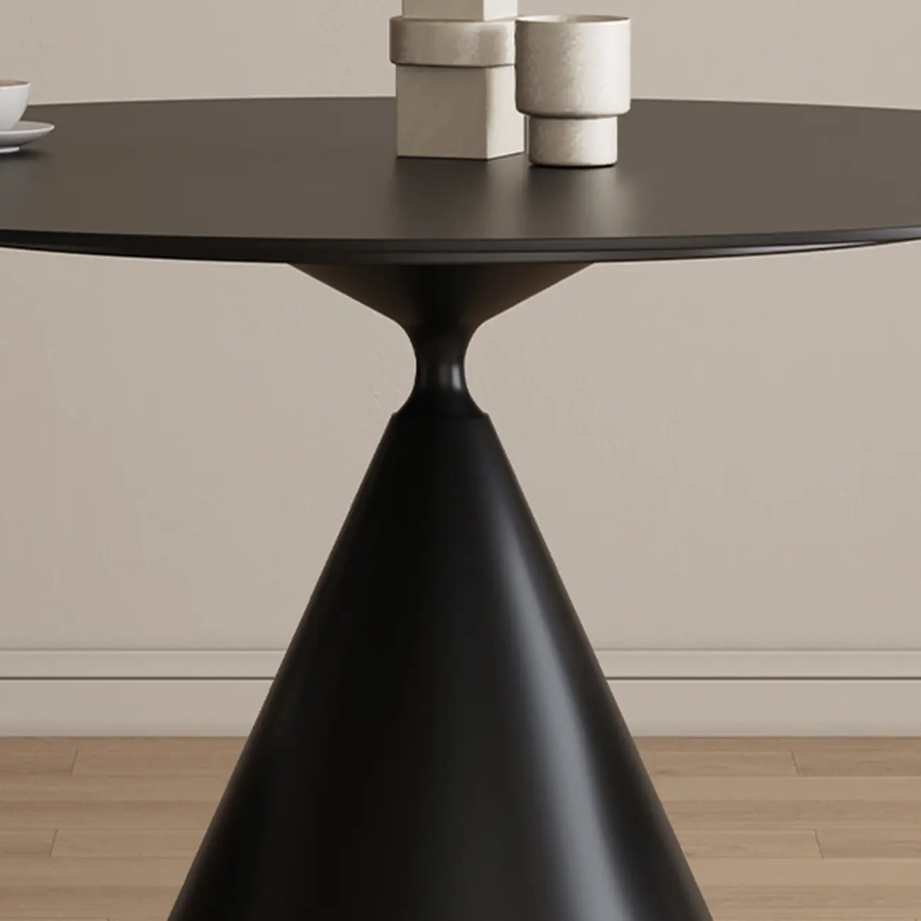 Modern Black Metal Stone Round Dining Table