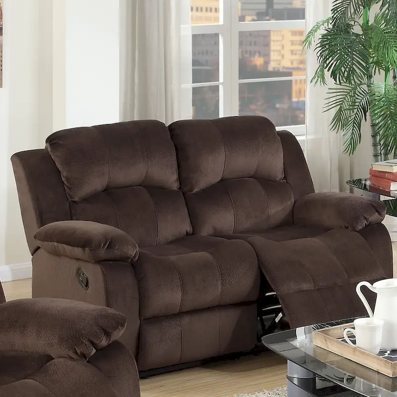 Padded Suede Motion Loveseat in Chocolate