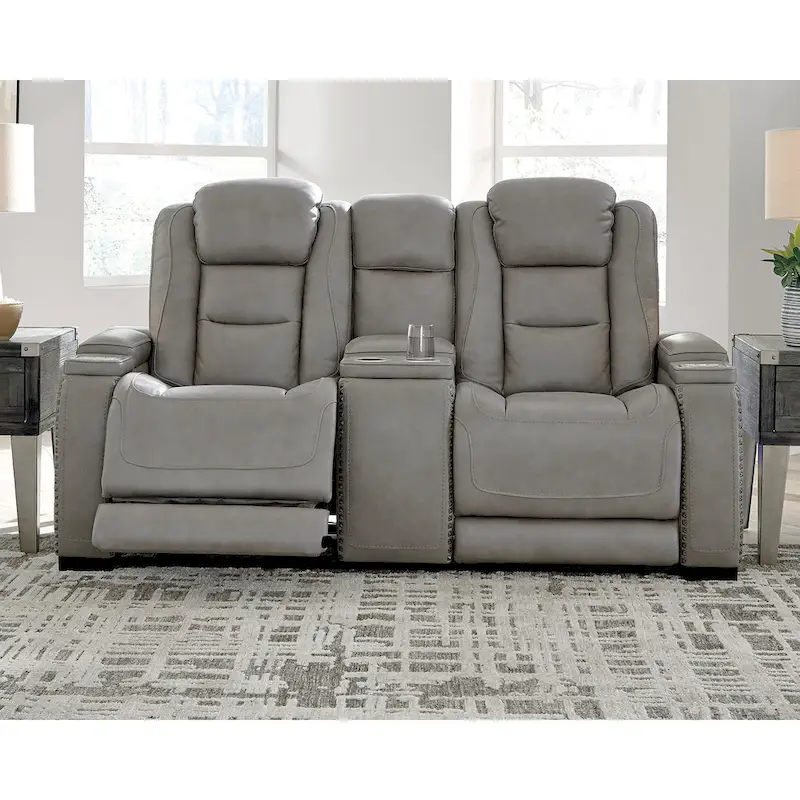 Signature Design by Ashley Man-Den Leather Power Dual Adjustable Reclining Loveseat - 74 W x 40 D x 43 H