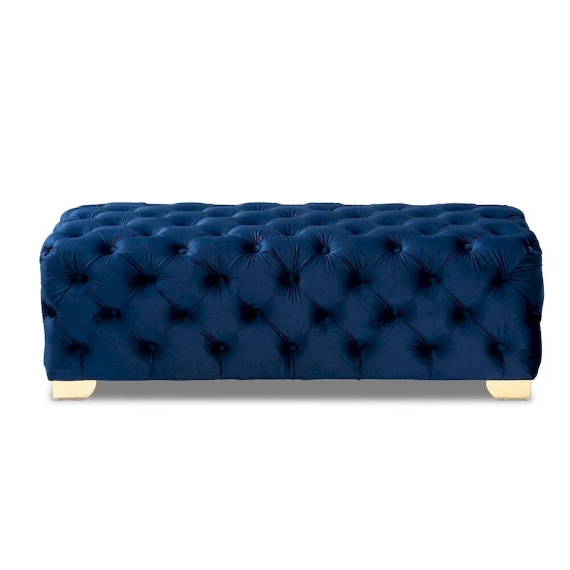 Velvet Fabric Ottoman Bench