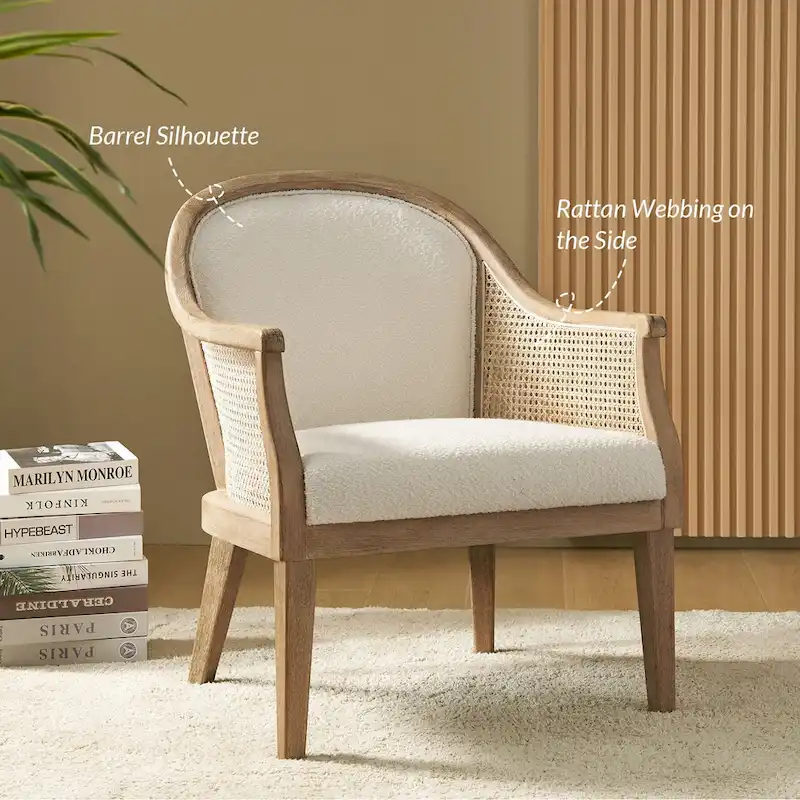 Danilo Farmhouse Rattan Solid Wood Armchair with Solid Wood Legs by HULALA HOME
