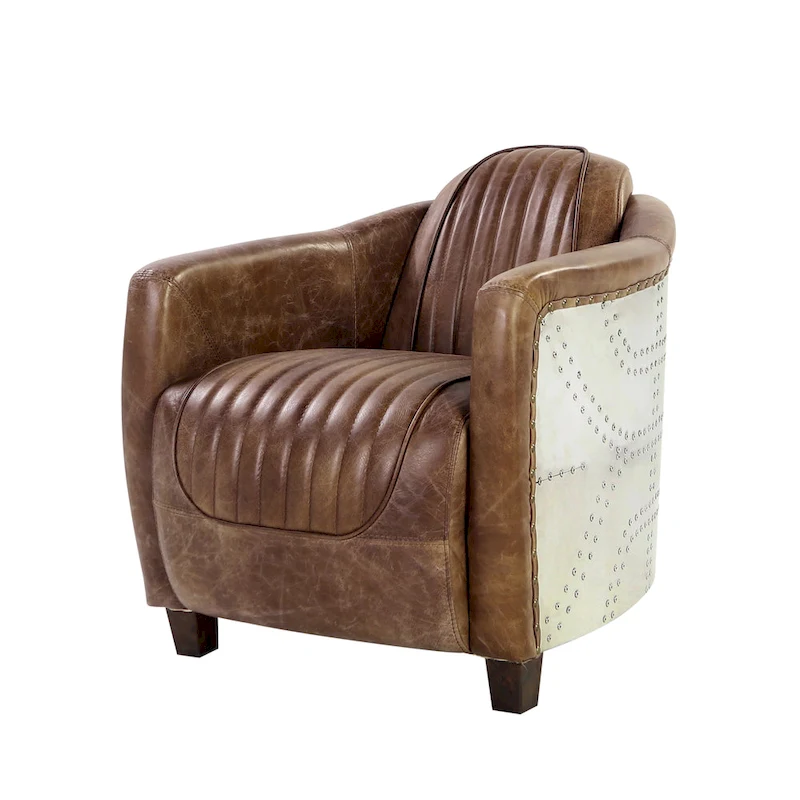 Acme Furniture Brancaster Top Grain Leather Retro Brown Arm Chair