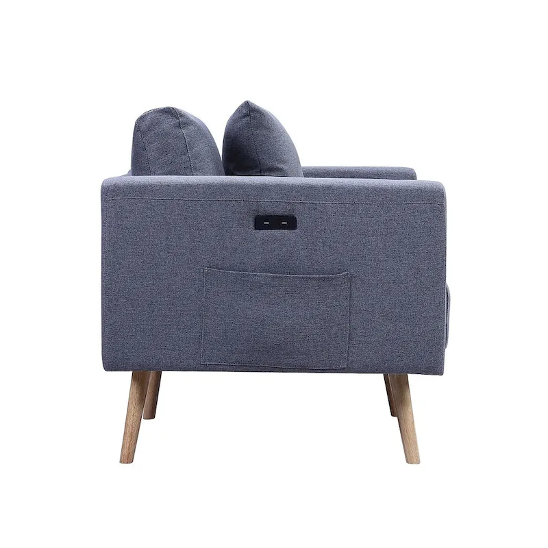 Linen Upholstered Loveseat with 2 Pillows