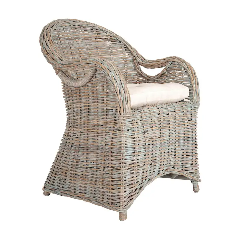 Natural Rattan Handwoven Wicker Armchair With Cushion by East at Main