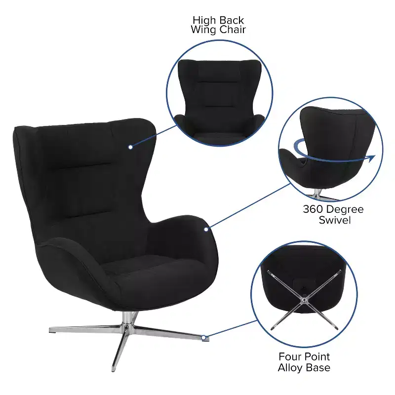 Emma and Oliver Home and Office Retro Swivel Wing Accent Chair