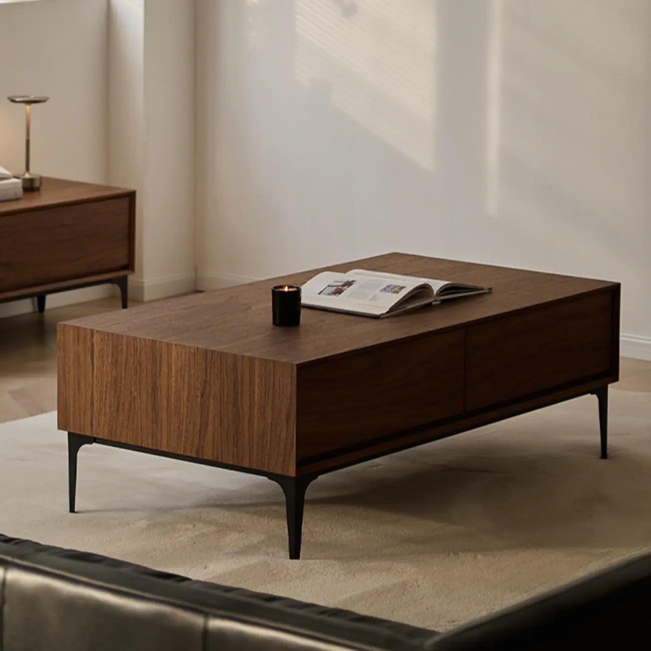 Large Rectangular Waterproof Brown 4-Drawer Wood Coffee Table