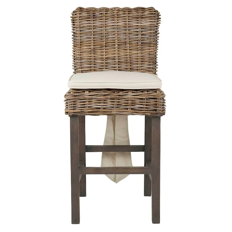 Grey Wash Rattan Cushioned Stool by East at Main