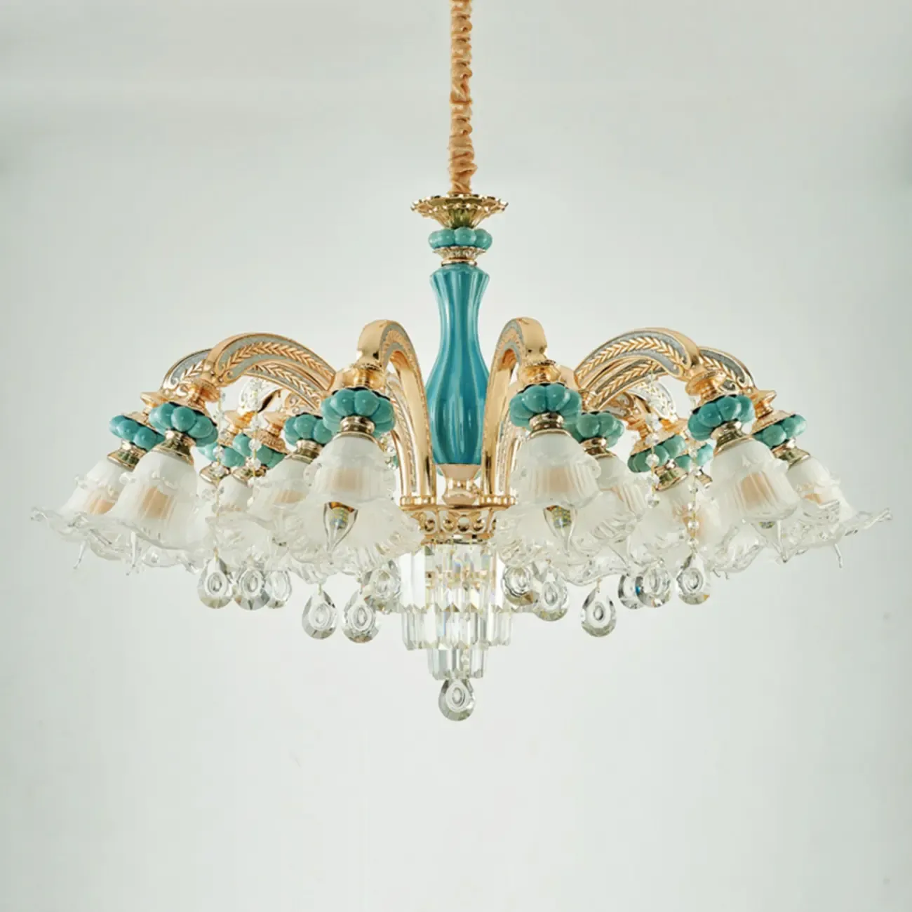 Living Room Down Light Crystal Chandelier with Flower Glass Shape