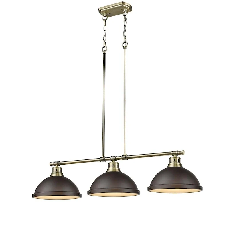 Duncan 3-light Linear Pendant in Aged Brass with Rubbed Bronze Shades