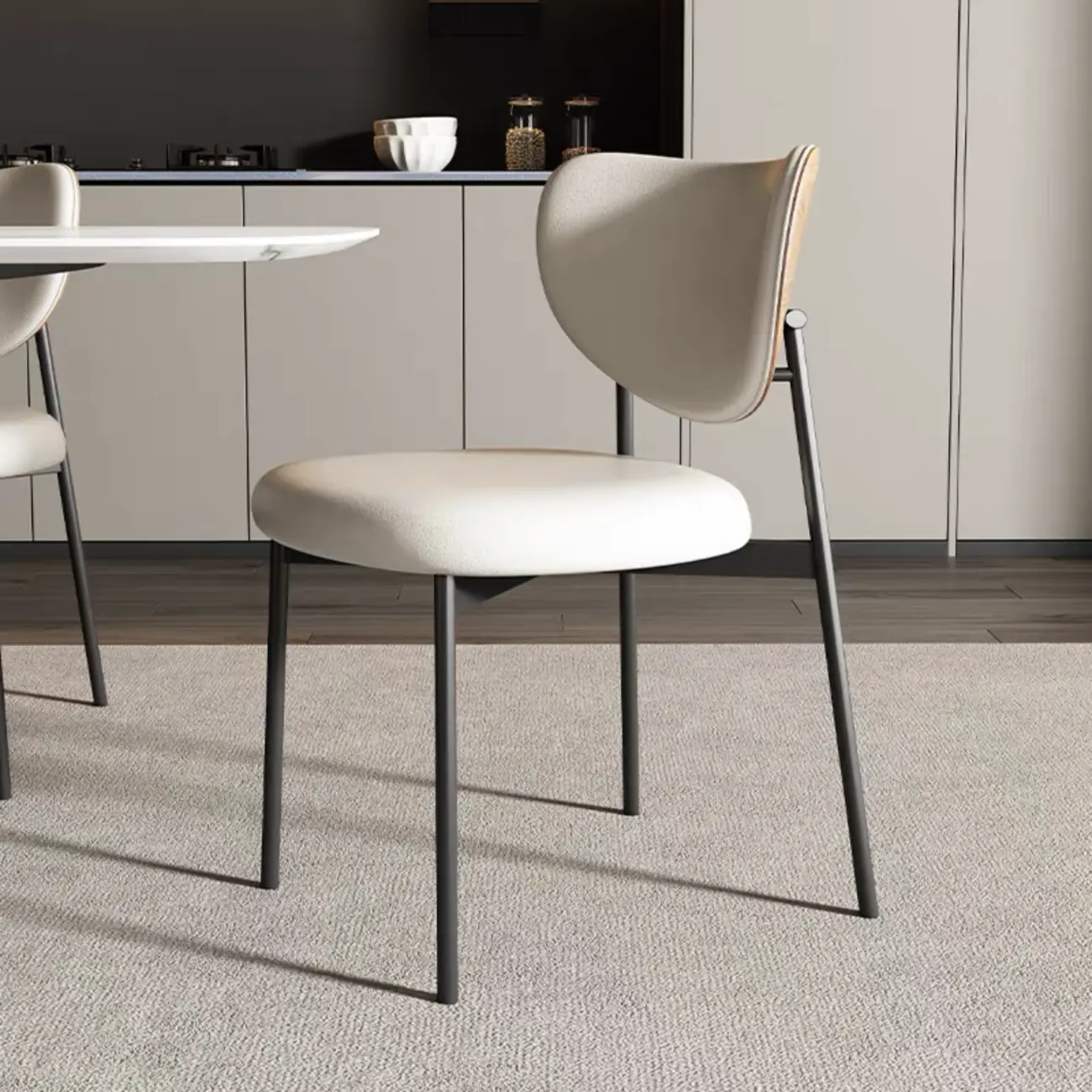 Mid-Century Modern Curved Back Leather Dining Chairs
