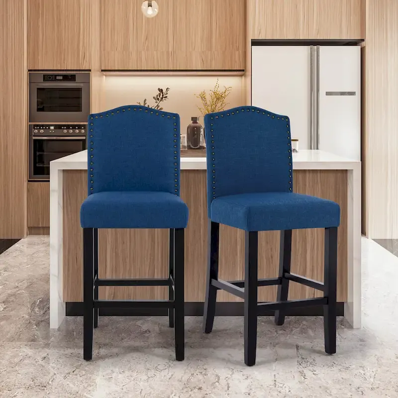 24 Inches Fabric Upholstered Nailhead Trim Counter Height Bar stools with Back Set of 2