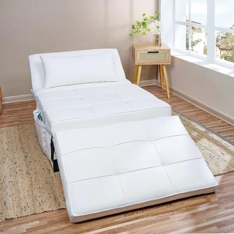 Sleeper Chair Bed, 4 In 1 Multi-Function Convertible Ottoman Bed, Breathable Linen Bed Chair, Convertible Sofa Bed