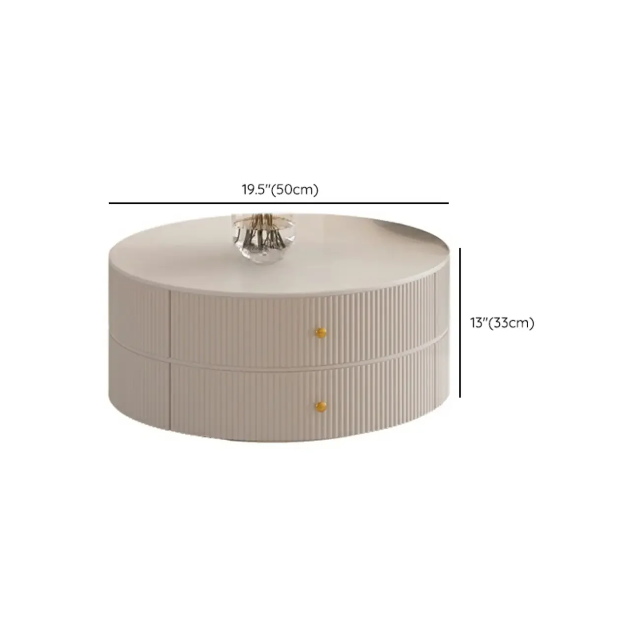 White Round Wheeled Round Wood Drawer Coffee Table