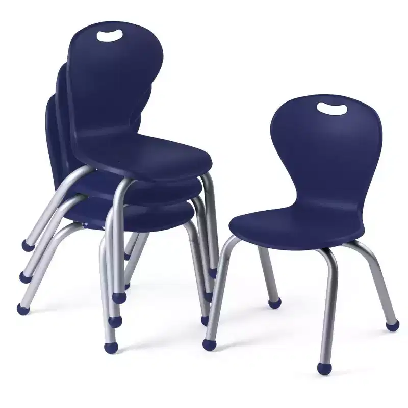 Bintiva Activity Table & Chair Set  24x48 Gray Sprayed Edge Table with Adjustable Legs and 4 Blue 12 ZUUL Classroom Chairs