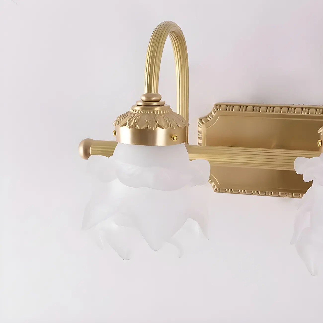 Modern Small Gold Arc 2-Light Vanity Light with Glass Shade