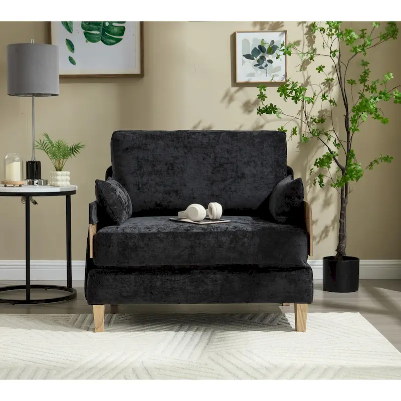 Chenille Upholstered 3-in-1 Convertible Sleeper Foldable Sofa Bed Recliner Chair with 3 Pillows