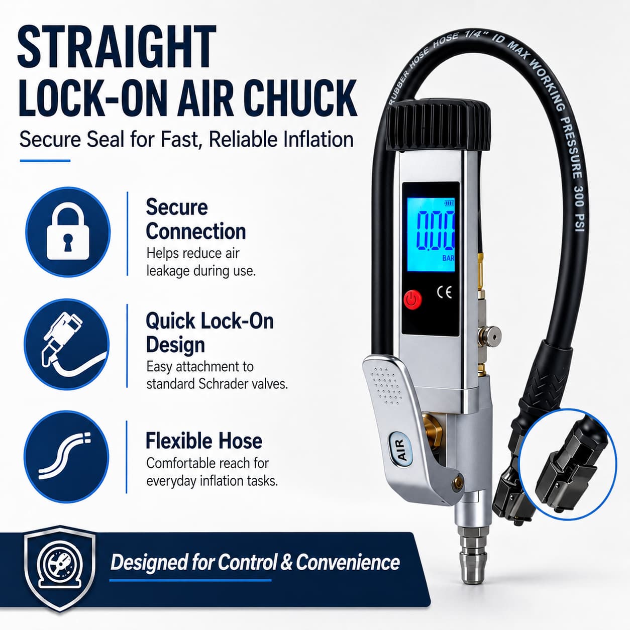 SEAPENG DP-708 Digital Tire Inflator Gauge, 5-230 PSI