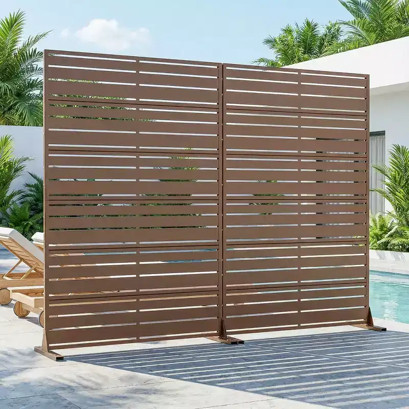 Brown Louvered 6-Panel Room Divider, Double-Sided, Galvanized Steel