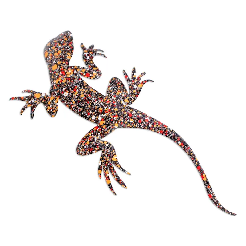 Novica Handmade Festive Salamander Iron Wall Art