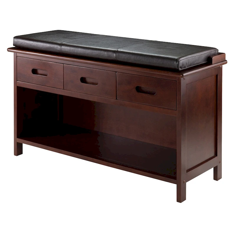 Adriana 2-Pc Storage Bench with Seat Cushion, Walnut and Espresso - 35.83 x 12.99 x 2.17 inches