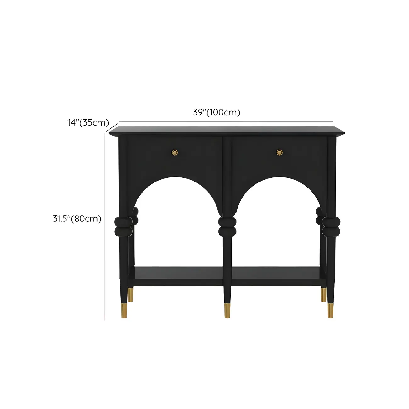 Rectangular Black Wood Console Table with Drawers