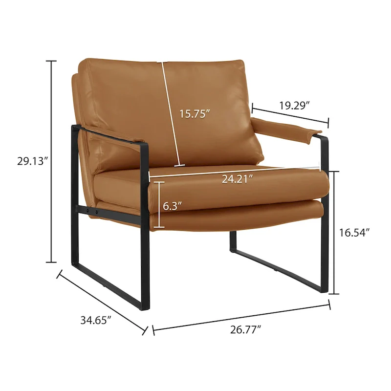 Mid-Century Leather Accent Chair, Brown/Khaki, Metal Frame, Seats 1