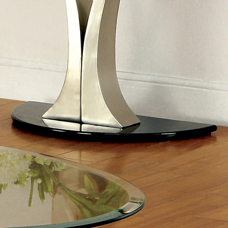 Wuct Modern Silver 46-inch Metal Half-moon Pedestal Sofa Table with Glass Top by Furniture of America
