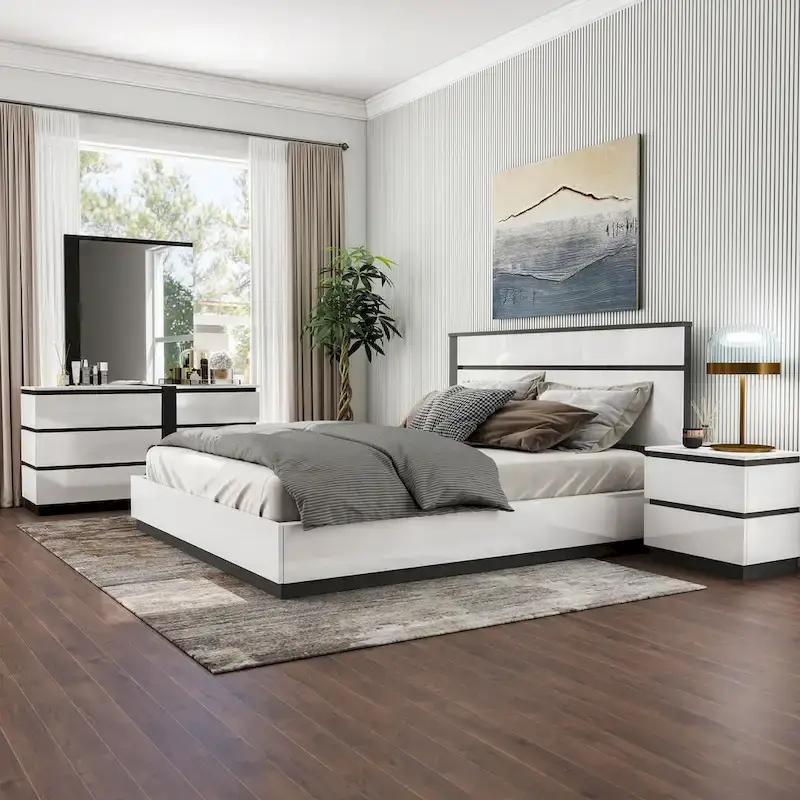 Furniture of America Conjira Modern 4-Piece White Wood Platform Bedroom Set