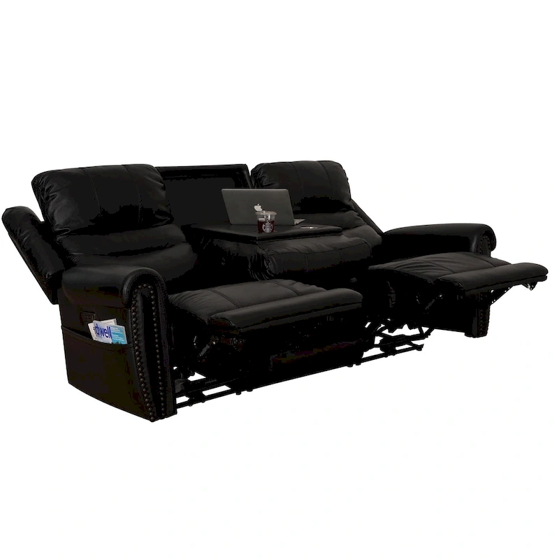 Genuine Leather Black Power Recliner Sofa, Loveseat, Recliner With Adjustable Headrest and Extendable Footrest